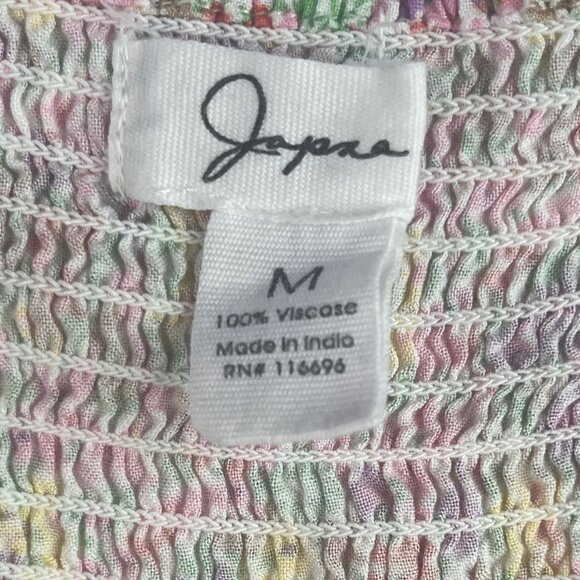 Japna Floral Smocked Off Shoulder Top Shirt Womens Medium Adjustable Tie - Picture 6 of 6